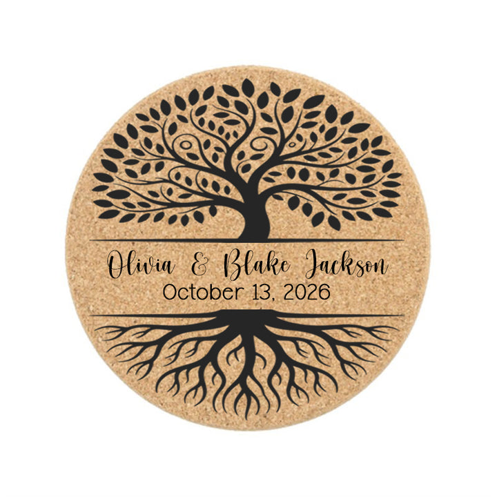 Personalized Tree of Life Wedding Cork Coasters | Custom Engraved Wedding Favors