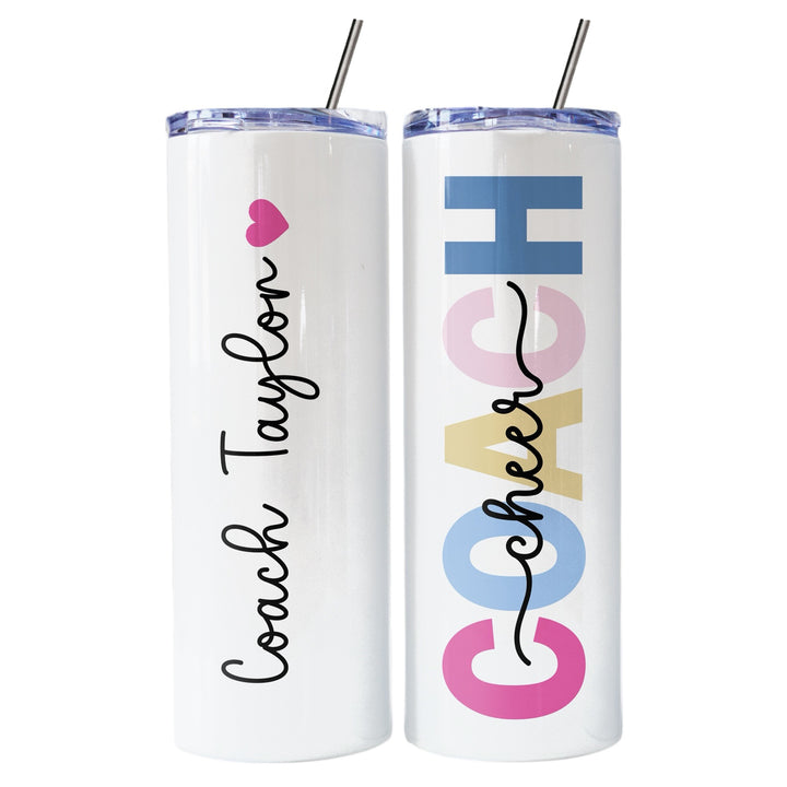 Personalized Cheer Coach Tumbler | Custom Name 20 oz Skinny Tumbler