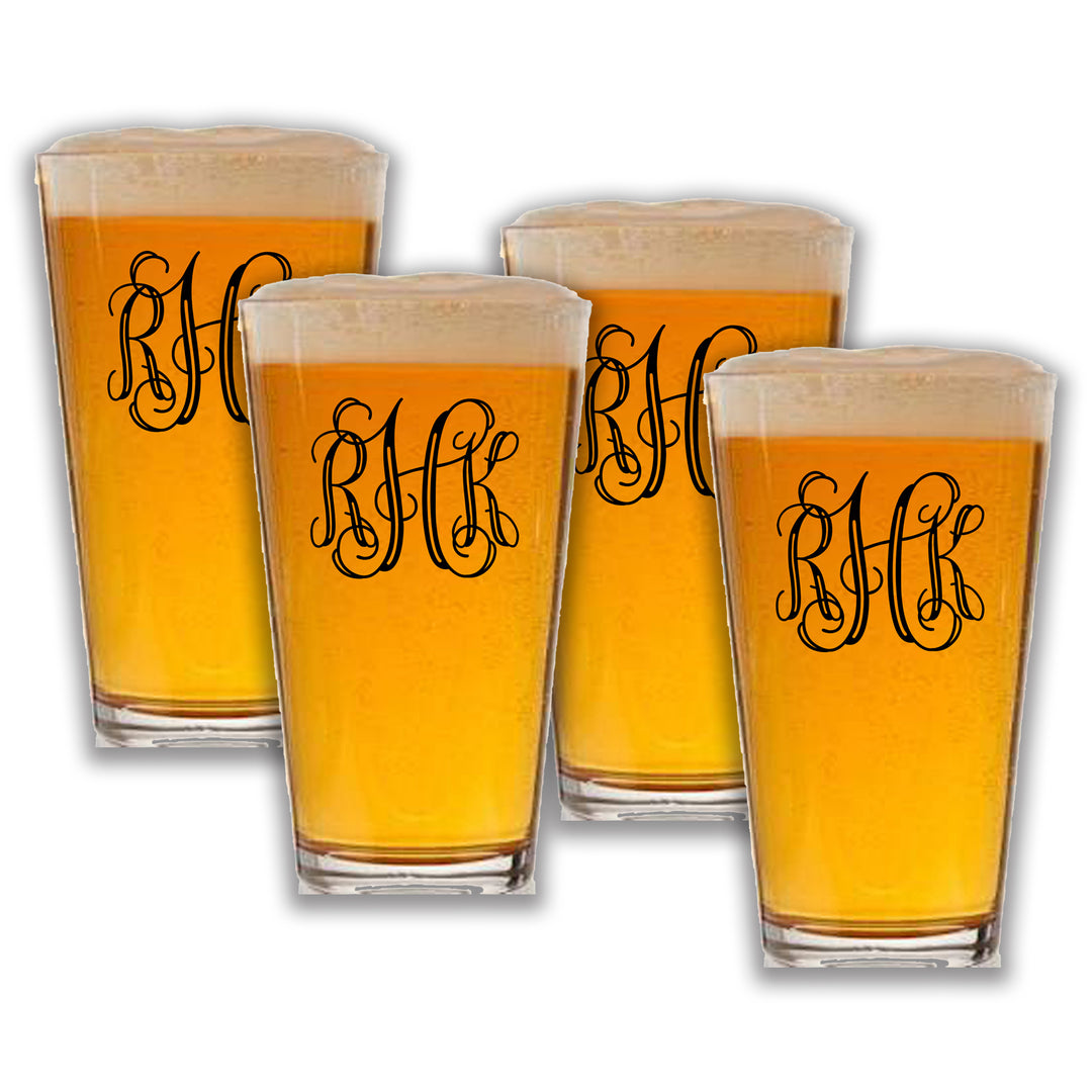 Personalized Vine Monogram Pint Glass | Custom 16 oz Beer Glass