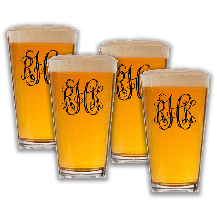 Personalized Vine Monogram Pint Glass | Custom 16 oz Beer Glass