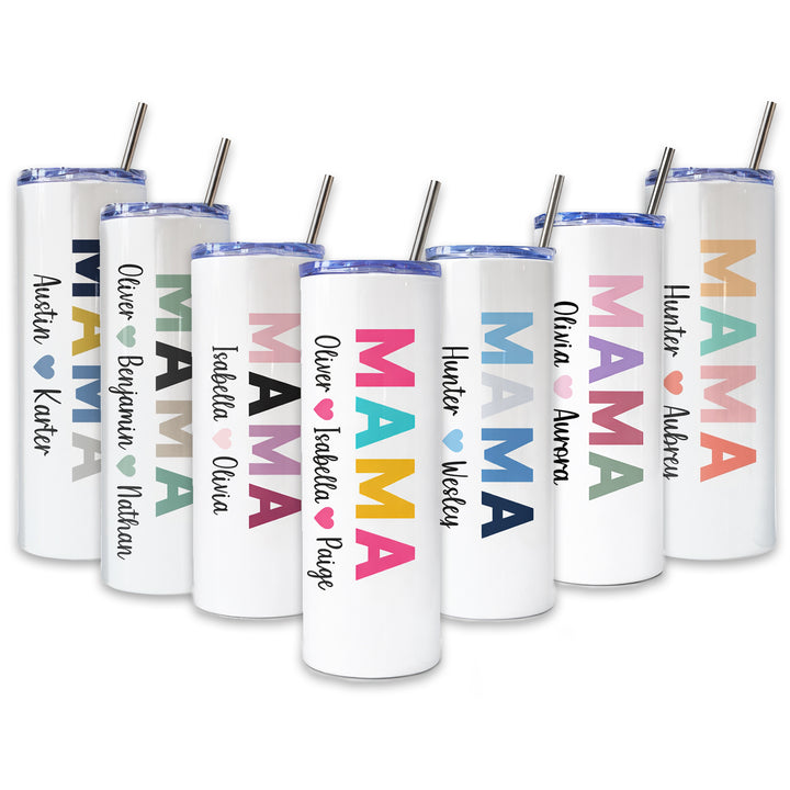 Personalized MAMA Tumbler – 20 oz Custom Stainless Steel Skinny Cup with Kids’ Names