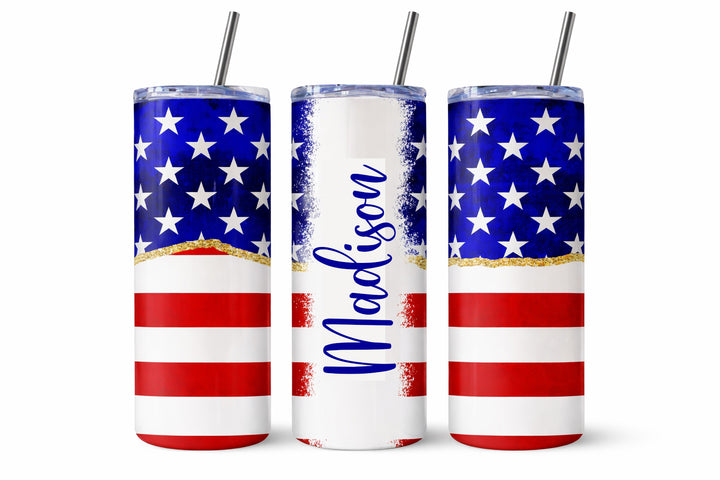 Personalized American Flag Tumbler – 20 oz Patriotic Name Cup