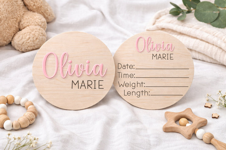 Personalized Wooden Birth Announcement Sign Set (Set of 2) – Hospital Newborn Photo Plaques