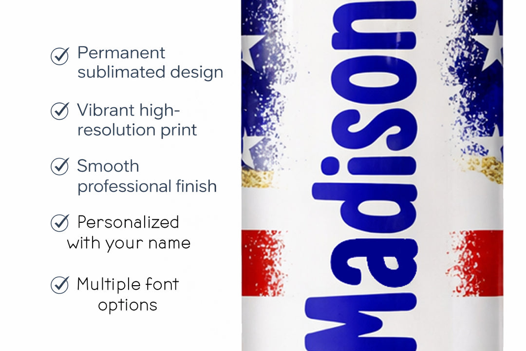 Personalized American Flag Tumbler – 20 oz Patriotic Name Cup