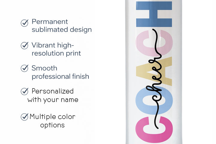 Personalized Cheer Coach Tumbler | Custom Name 20 oz Skinny Tumbler