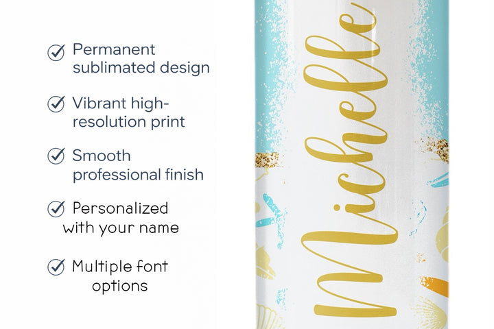 Personalized Beach Tumbler – Custom Tropical Seashell 20 oz Skinny Tumbler