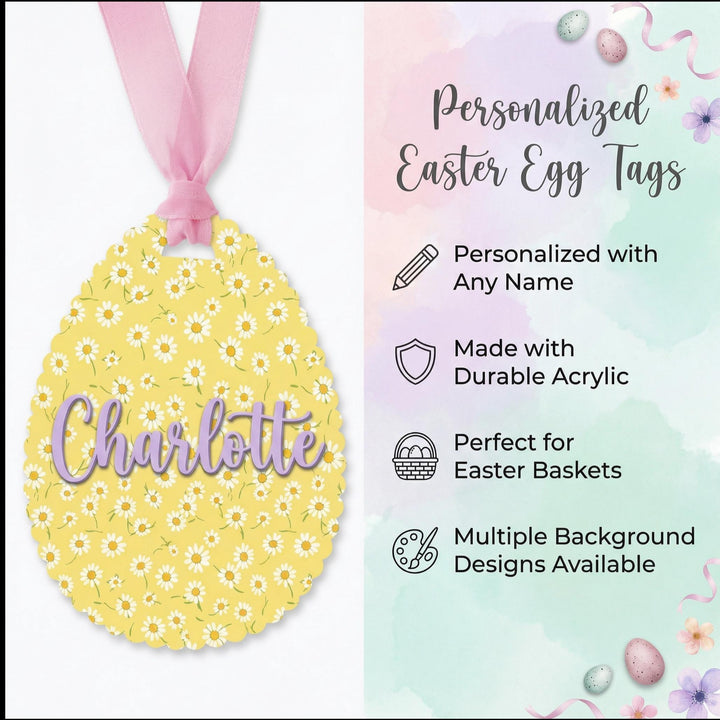 Scalloped Egg Name Tag with Custom Background & Chiffon Ribbon
