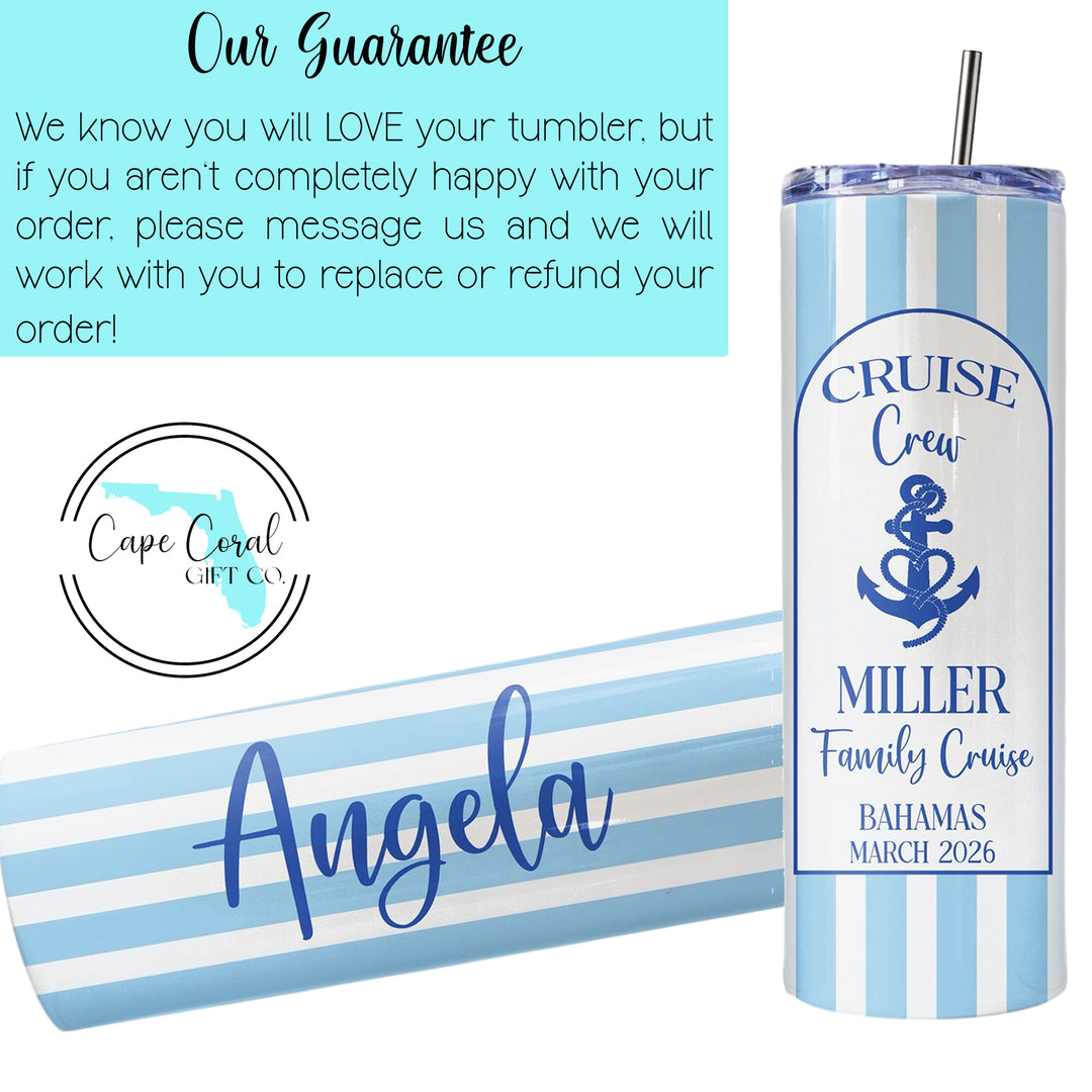 Personalized Cruise Skinny Tumblers | Multiple Colors
