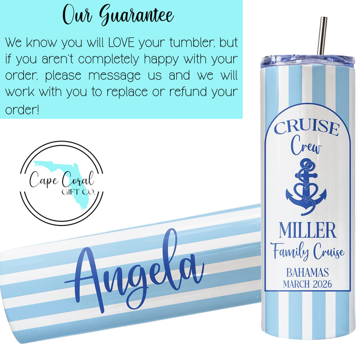 Personalized Cruise Skinny Tumblers | Multiple Colors