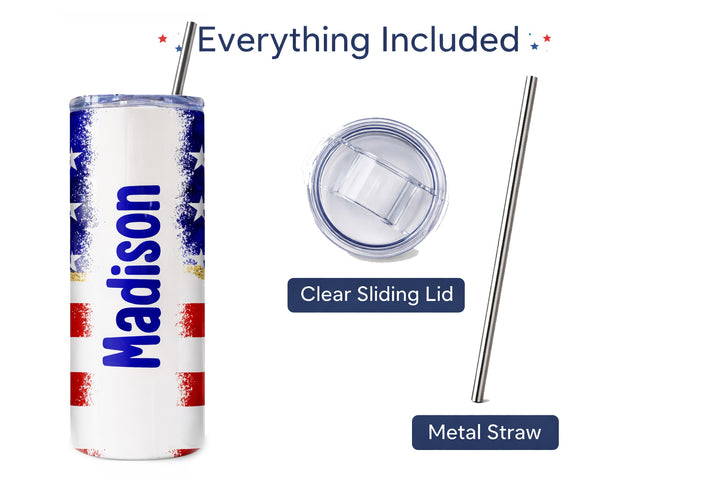 Personalized American Flag Tumbler – 20 oz Patriotic Name Cup