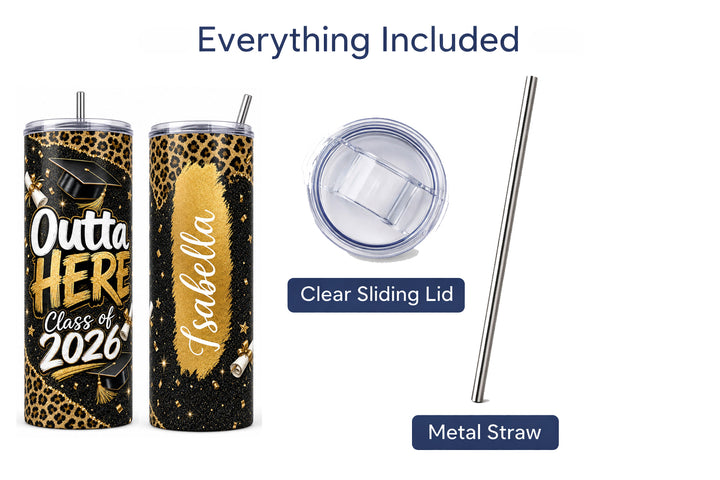 Personalized Class of 2026 Graduation Skinny Tumbler - Outta Here Graduation Tumbler Gift