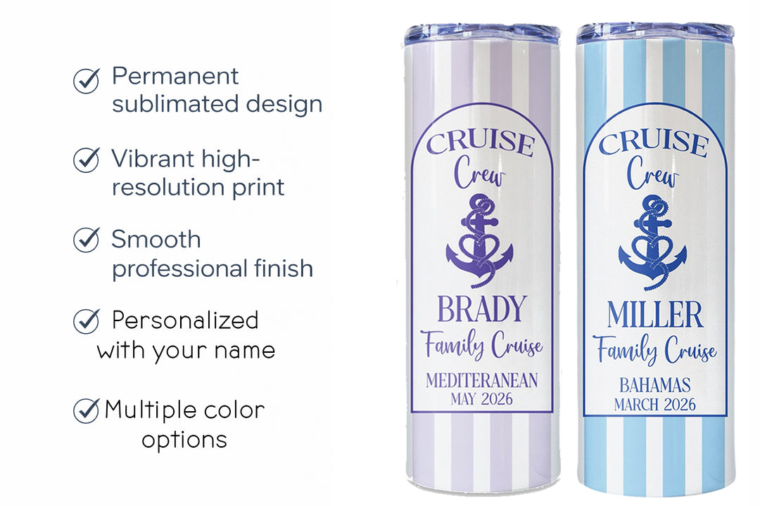 Personalized Cruise Skinny Tumblers | Multiple Colors
