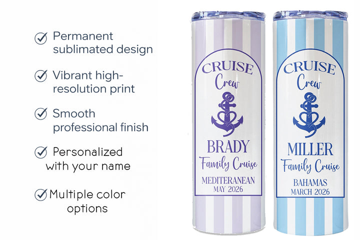 Personalized Cruise Skinny Tumblers | Multiple Colors