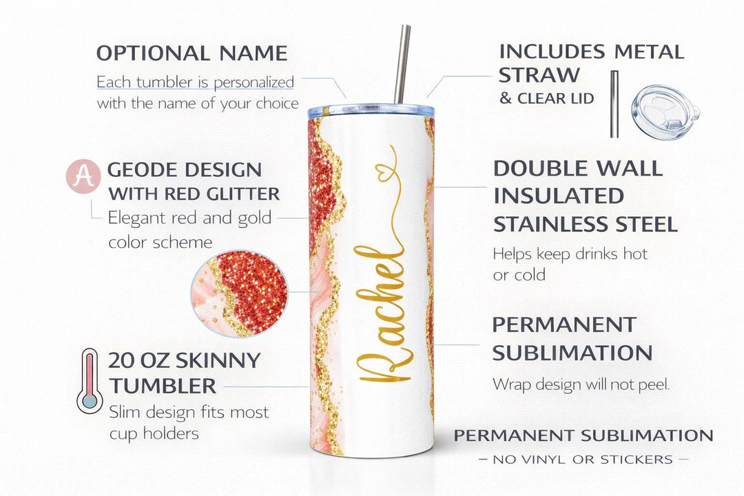 Blue Glitter Marble Personalized Name Tumbler with Gold Accents | 20oz Skinny Stainless Steel Travel Cup