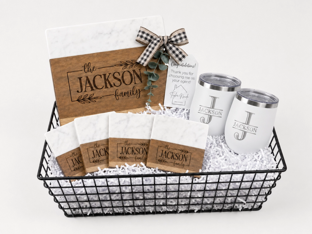 Rectangle Marble & Acacia Wood Closing Gift Set