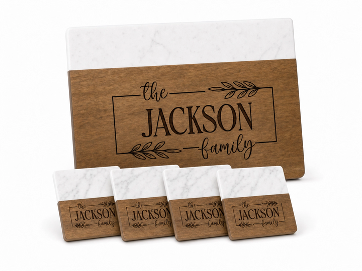 Rectangle Marble & Acacia Wood Closing Gift Set