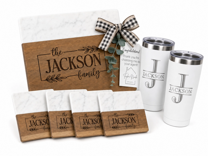 Rectangle Marble & Acacia Wood Closing Gift Set