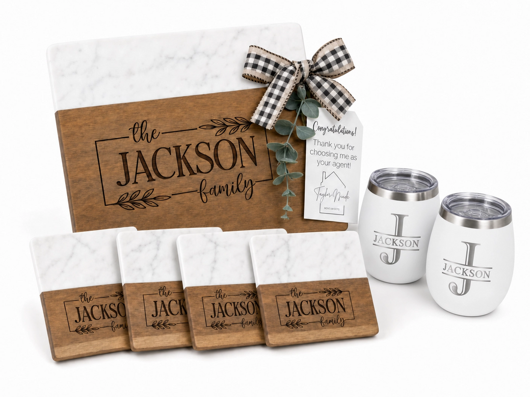 Rectangle Marble & Acacia Wood Closing Gift Set