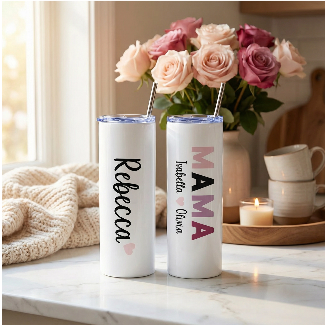 Personalized MAMA Tumbler – 20 oz Custom Stainless Steel Skinny Cup with Kids’ Names
