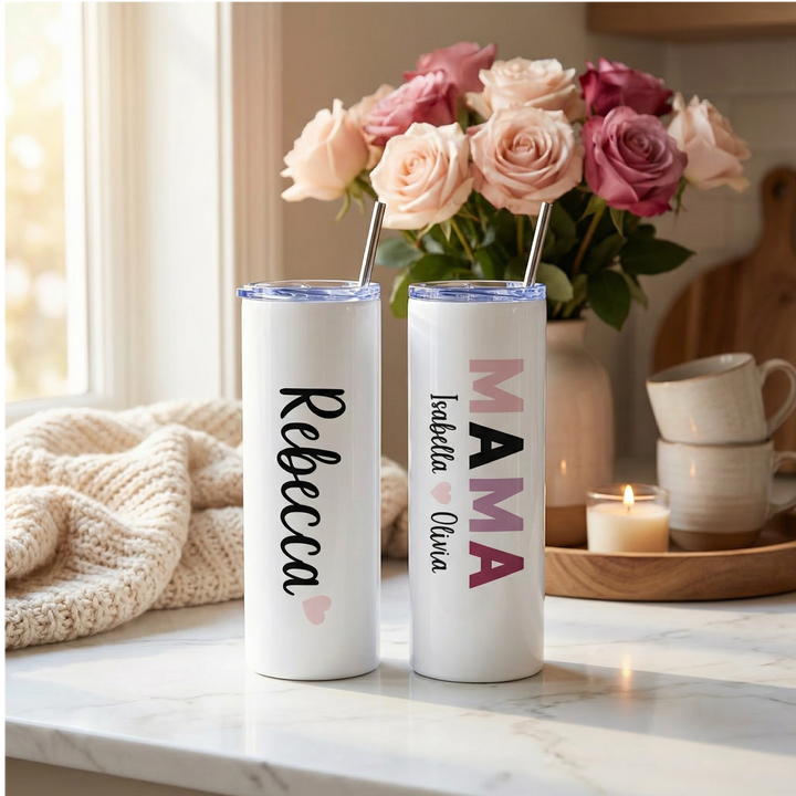 Personalized MAMA Tumbler – 20 oz Custom Stainless Steel Skinny Cup with Kids’ Names