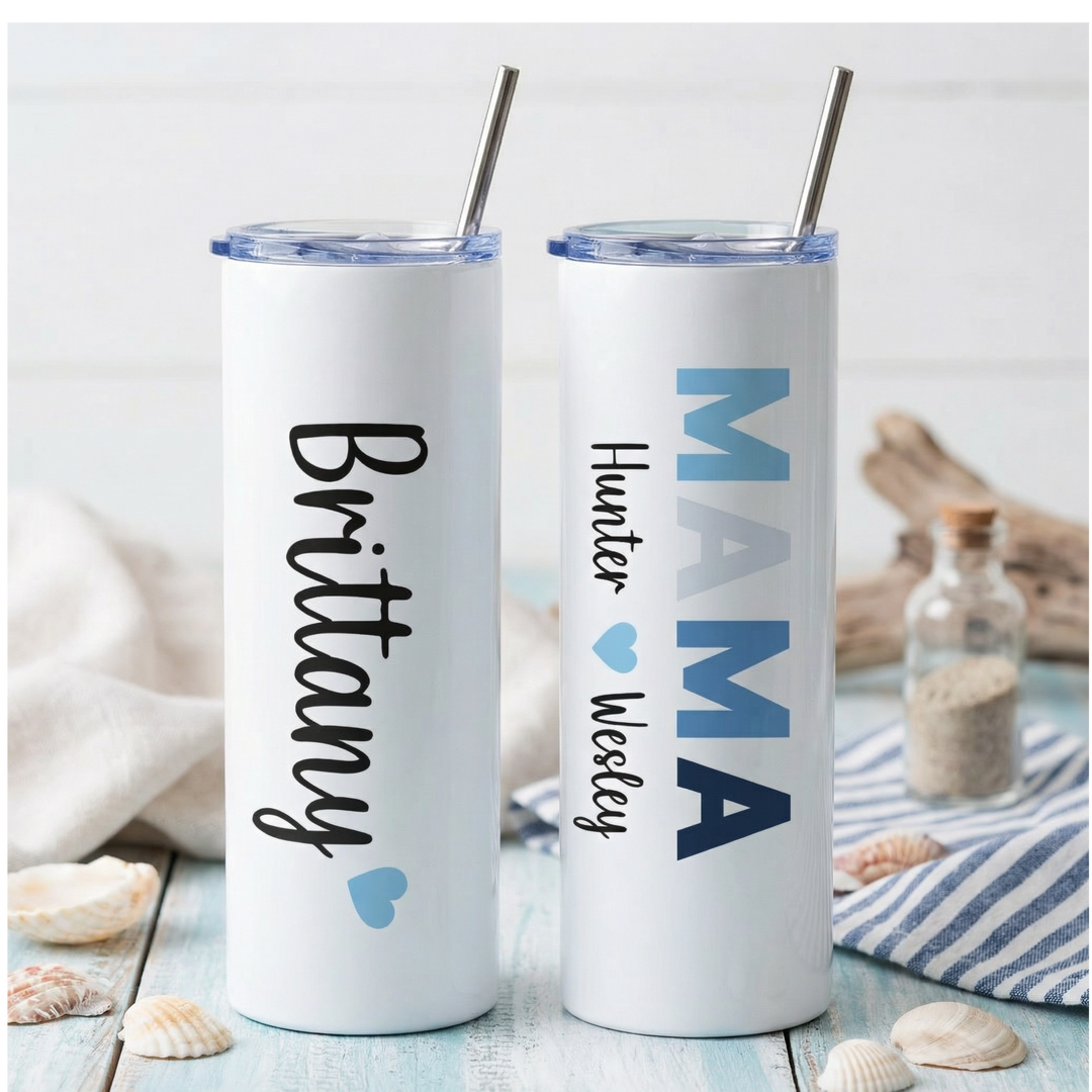 Personalized MAMA Tumbler – 20 oz Custom Stainless Steel Skinny Cup with Kids’ Names