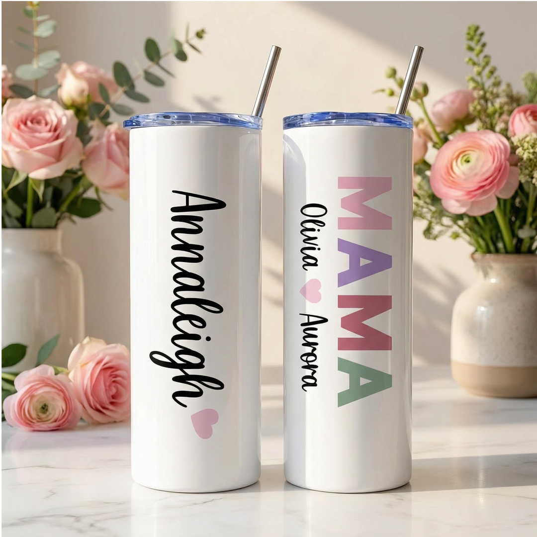 Personalized MAMA Tumbler – 20 oz Custom Stainless Steel Skinny Cup with Kids’ Names