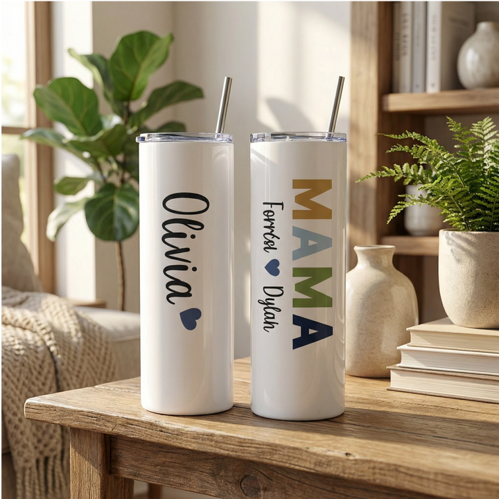 Personalized MAMA Tumbler – 20 oz Custom Stainless Steel Skinny Cup with Kids’ Names
