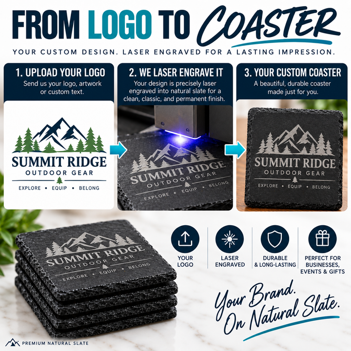 Custom Logo Slate Coasters | Laser Engraved Personalized Coasters