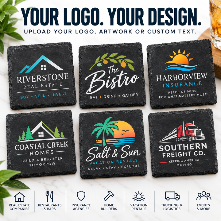 Custom Logo Slate Coasters | Full-Color UV Printed Personalized Coasters