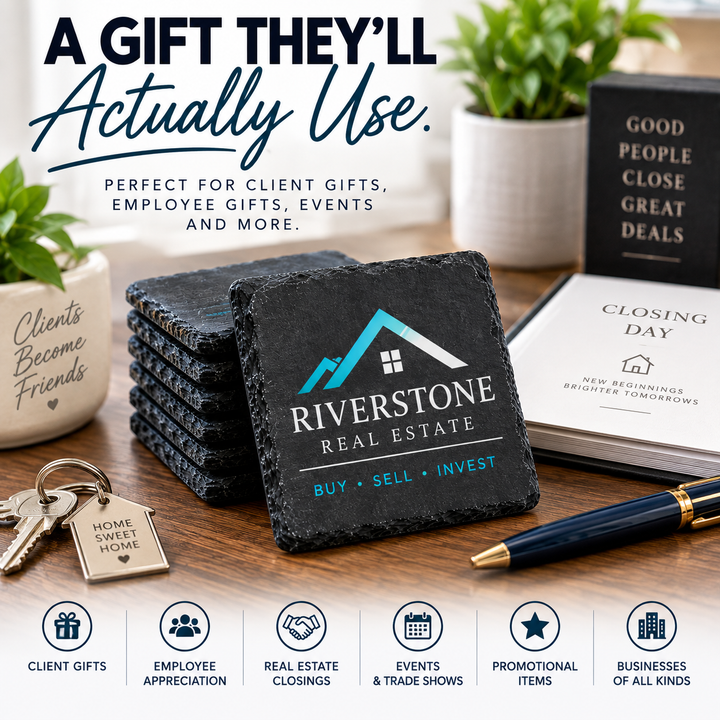 Custom Logo Slate Coasters | Full-Color UV Printed Personalized Coasters