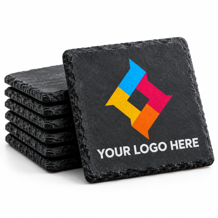 Custom Logo Slate Coasters | Full-Color UV Printed Personalized Coasters