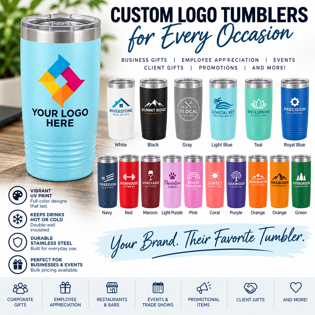 Custom Logo 20 oz Tumbler | Full-Color UV Printed Business Tumbler