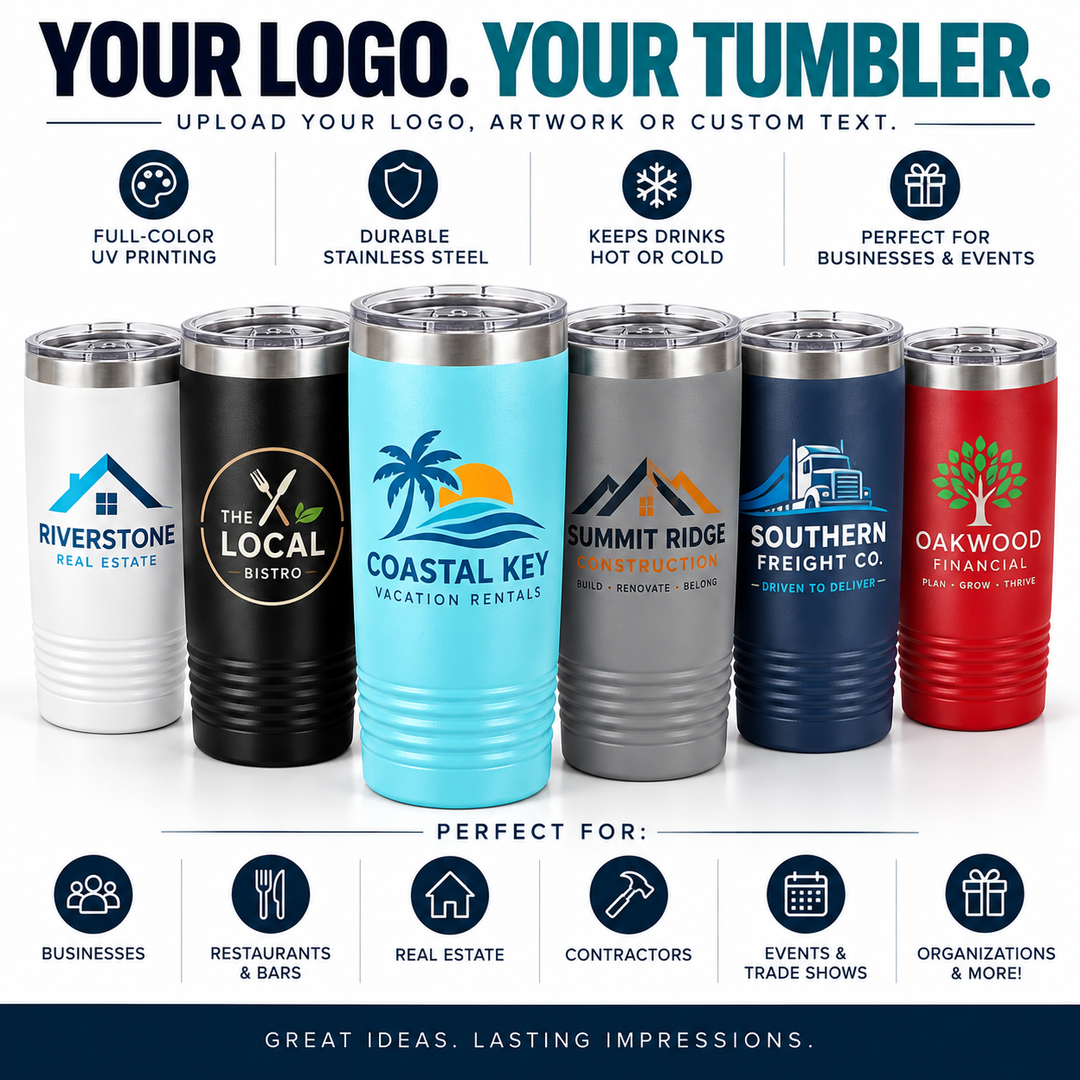 Custom Logo 20 oz Tumbler | Full-Color UV Printed Business Tumbler
