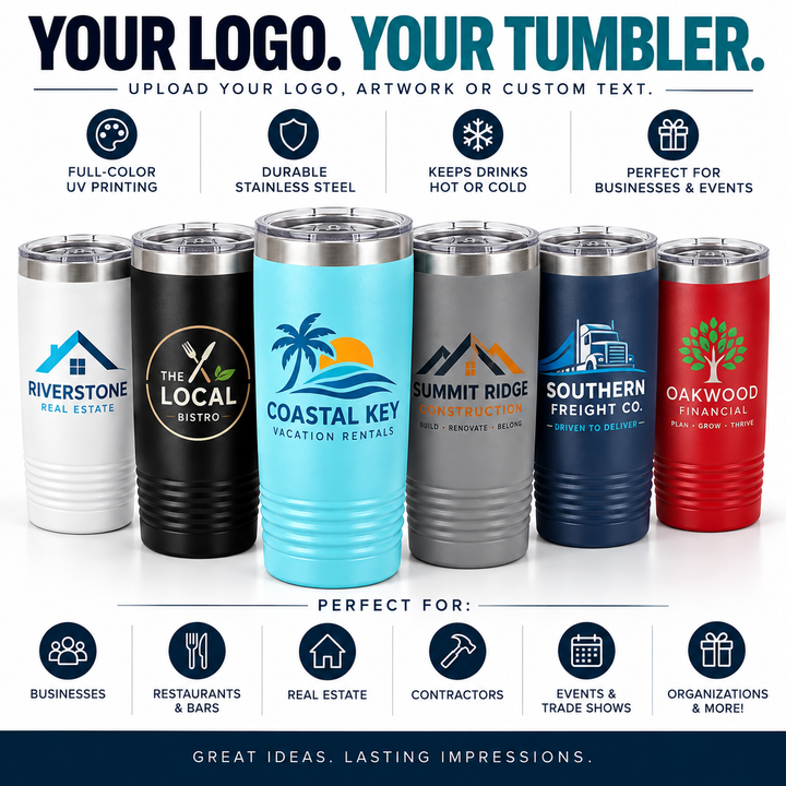 Custom Logo 20 oz Tumbler | Full-Color UV Printed Business Tumbler