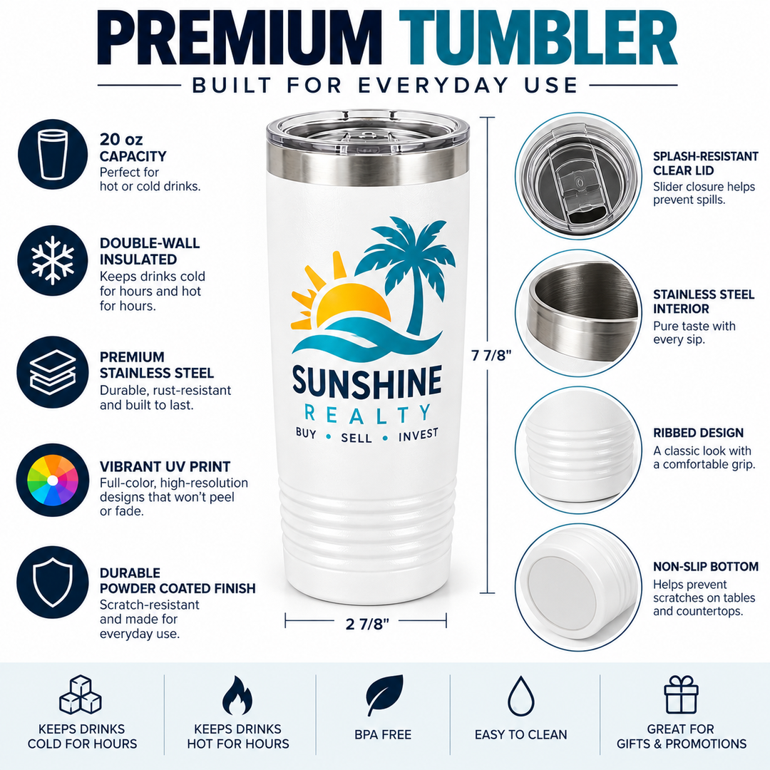 Custom Logo 20 oz Tumbler | Full-Color UV Printed Business Tumbler