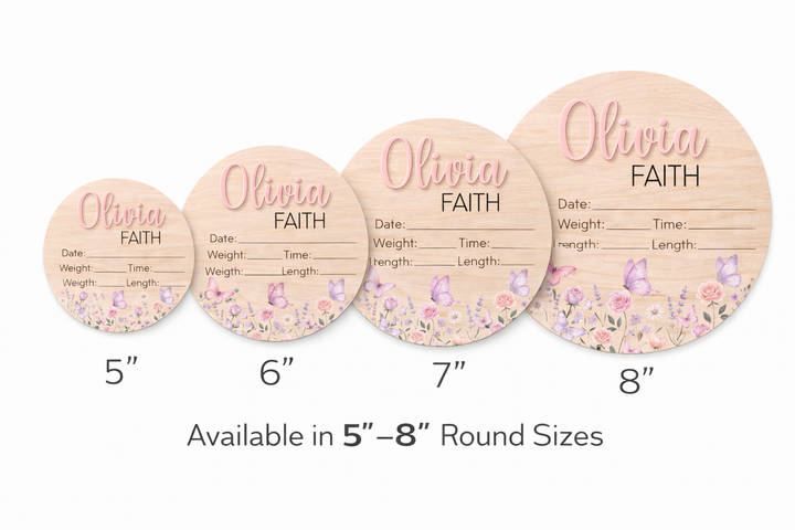 Personalized Baby Birth Stat Sign – Floral Butterfly Nursery Keepsake