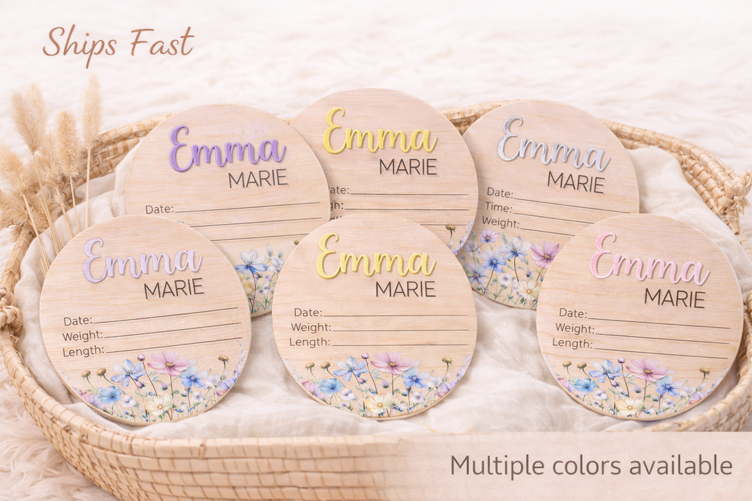 Personalized Baby Birth Stat Sign – Floral Nursery Keepsake