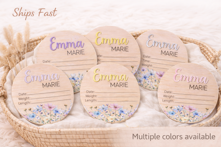 Personalized Baby Birth Stat Sign – Floral Nursery Keepsake