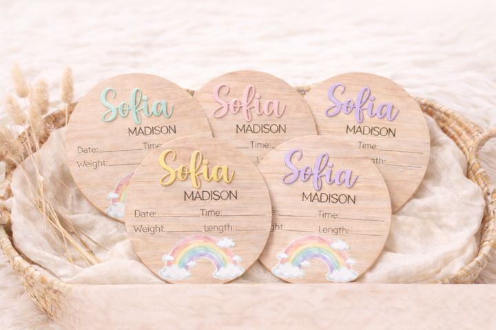 Personalized Rainbow Baby Stats Sign | Wooden Birth Details Announcement Plaque