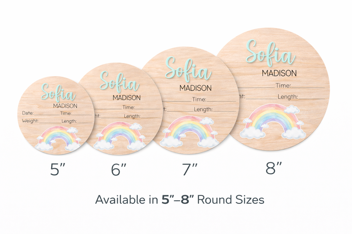 Personalized Rainbow Baby Stats Sign | Wooden Birth Details Announcement Plaque