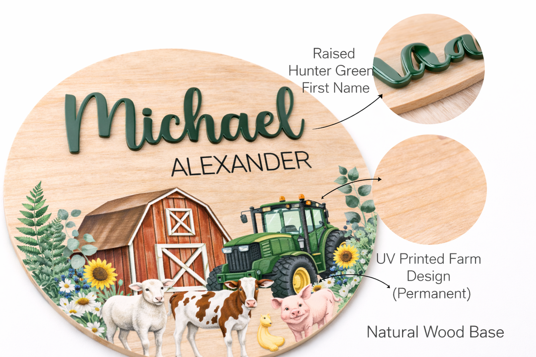 Custom Wooden Baby Name Sign | Barnyard Tractor Theme