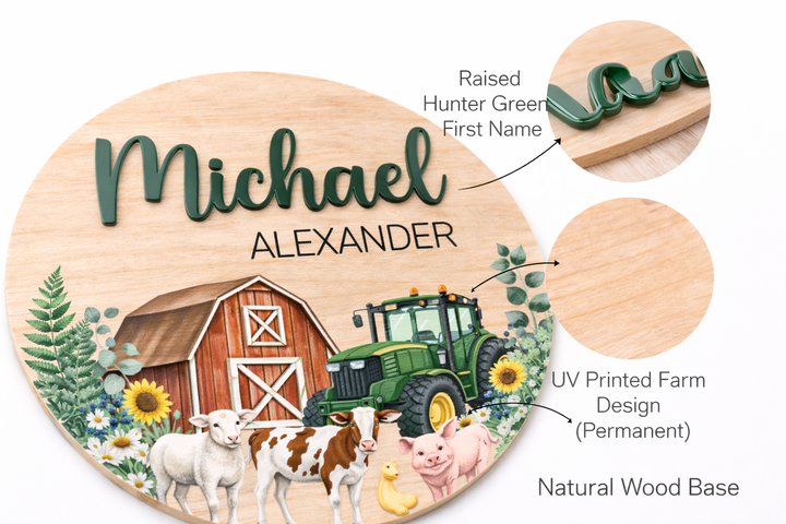 Custom Wooden Baby Name Sign | Barnyard Tractor Theme