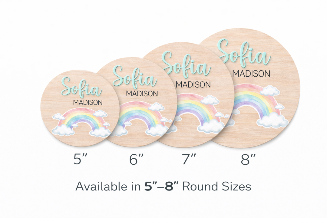 Personalized Rainbow Birth Announcement Sign | Wooden Baby Name Plaque