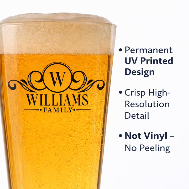 Personalized Family Name Pint Glass Set | Monogram Beer Glasses with Initial