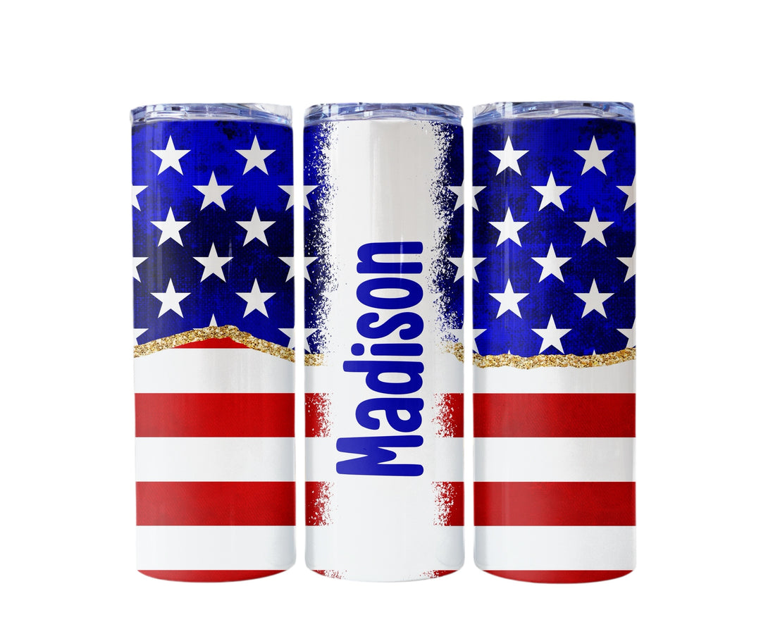 Personalized American Flag Tumbler – 20 oz Patriotic Name Cup