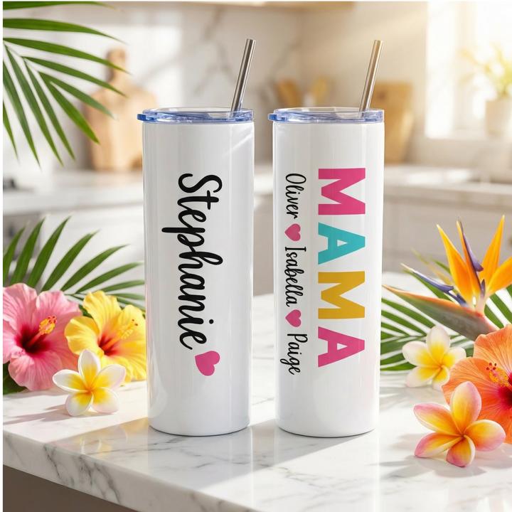 Personalized MAMA Tumbler – 20 oz Custom Stainless Steel Skinny Cup with Kids’ Names