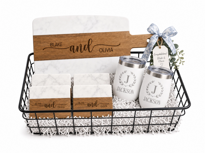 Acacia Wood & Marble Cutting Board Real Estate Closing Gift Set