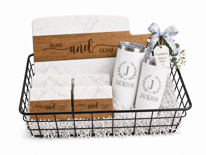 Acacia Wood & Marble Cutting Board Real Estate Closing Gift Set