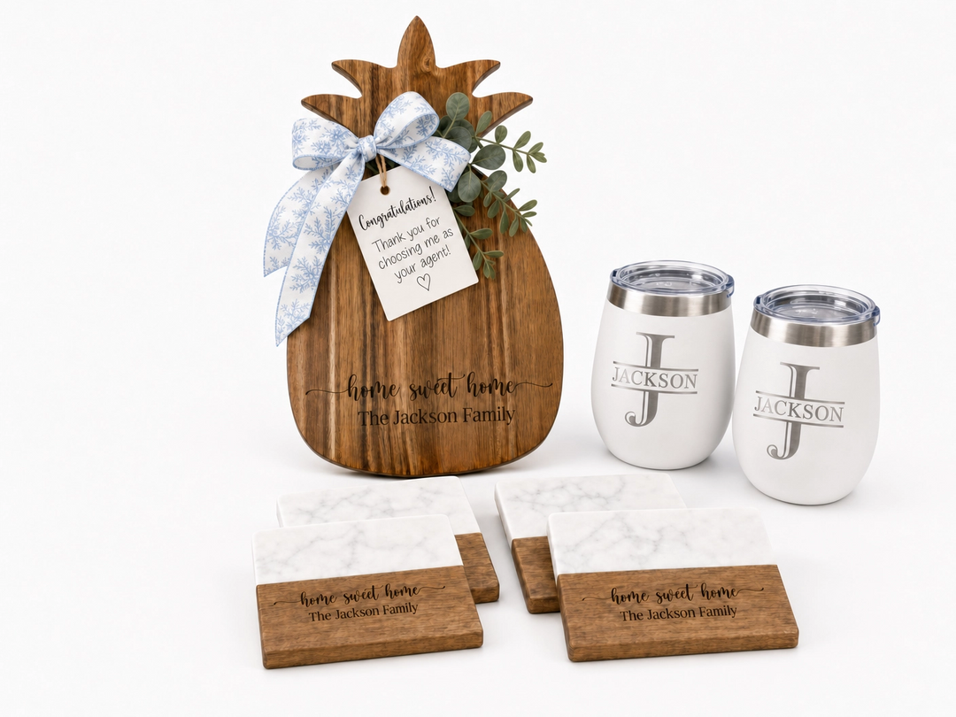 Pineapple Cutting Board Real Estate Closing Gift Set