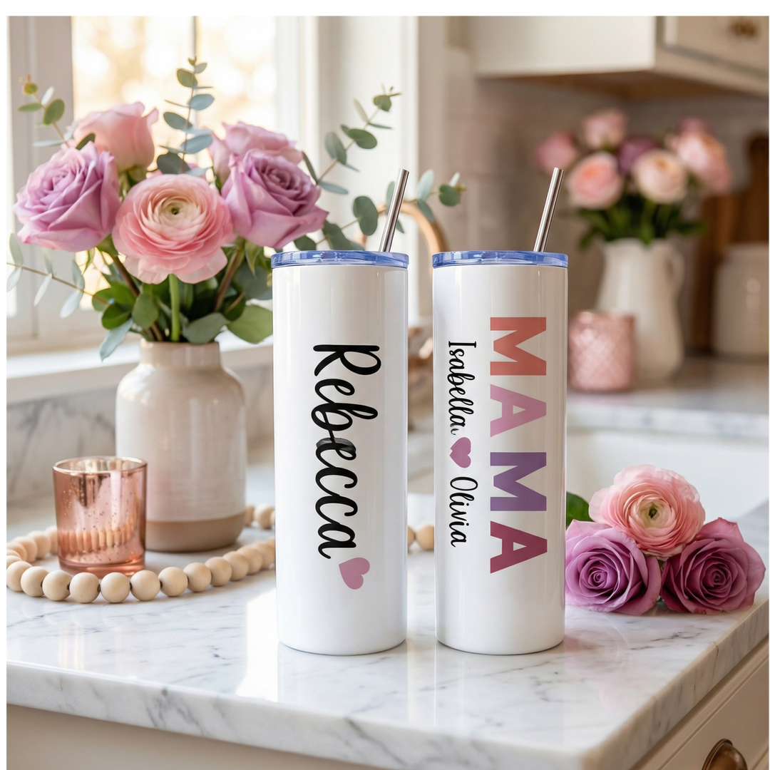 Personalized MAMA Tumbler – 20 oz Custom Stainless Steel Skinny Cup with Kids’ Names